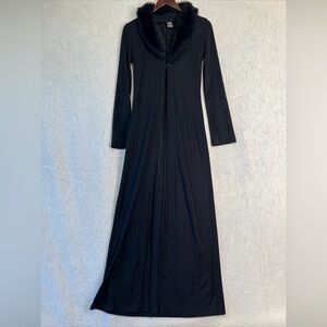 Vintage 90s Witchy Whimsigoth Vamp Long Jacket Black Faux Fur Collar 1 Button S